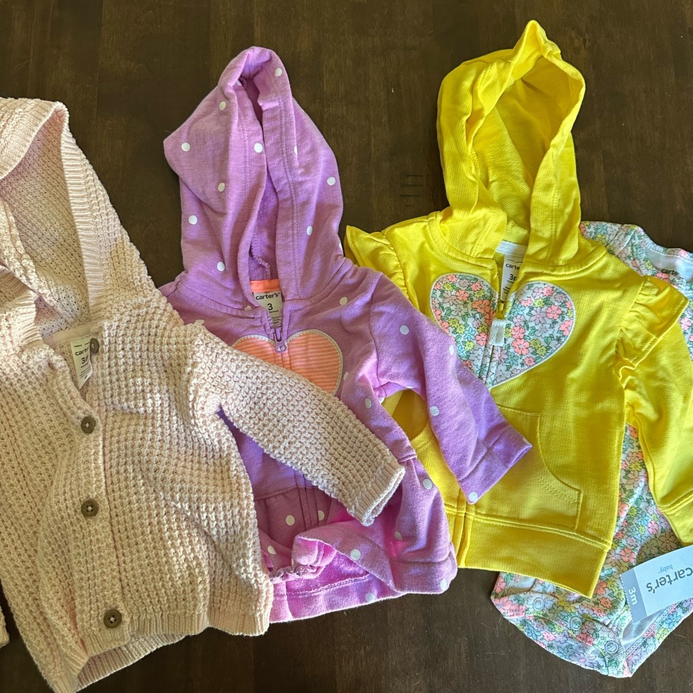 Lot of Baby Girls 3M Tops Sweaters Cardigan Zip‎ Easter Garden Party Heart Pink